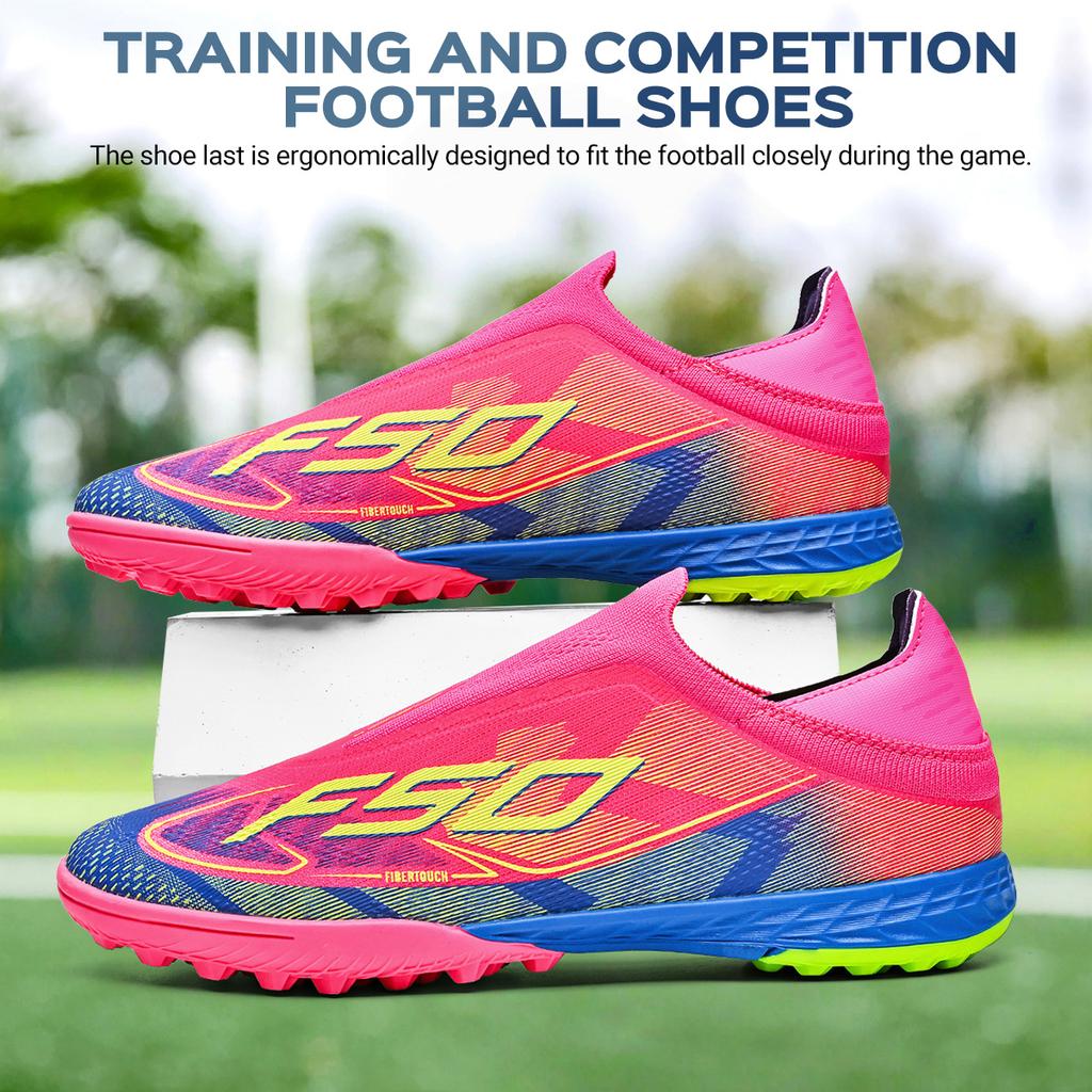 TF Football Shoes with PU Fabric Upper, Rubber Sole, Wear-resistant and Anti Slip Training Football Boots