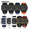 Sanda Three-Hand Square Dial Waterproof Student Sport Watch with Dual Display and Three-Zone Time.
