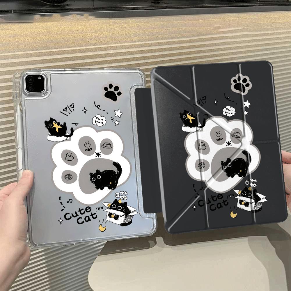 Cartoon Black Cat Y-Fold Holder Cover Tablet Case For iPad Air 4 5 M3 M2 1 2 M4 11inch Pro 2025 Mini 6 7 Pro 11th 10th 9th 8th