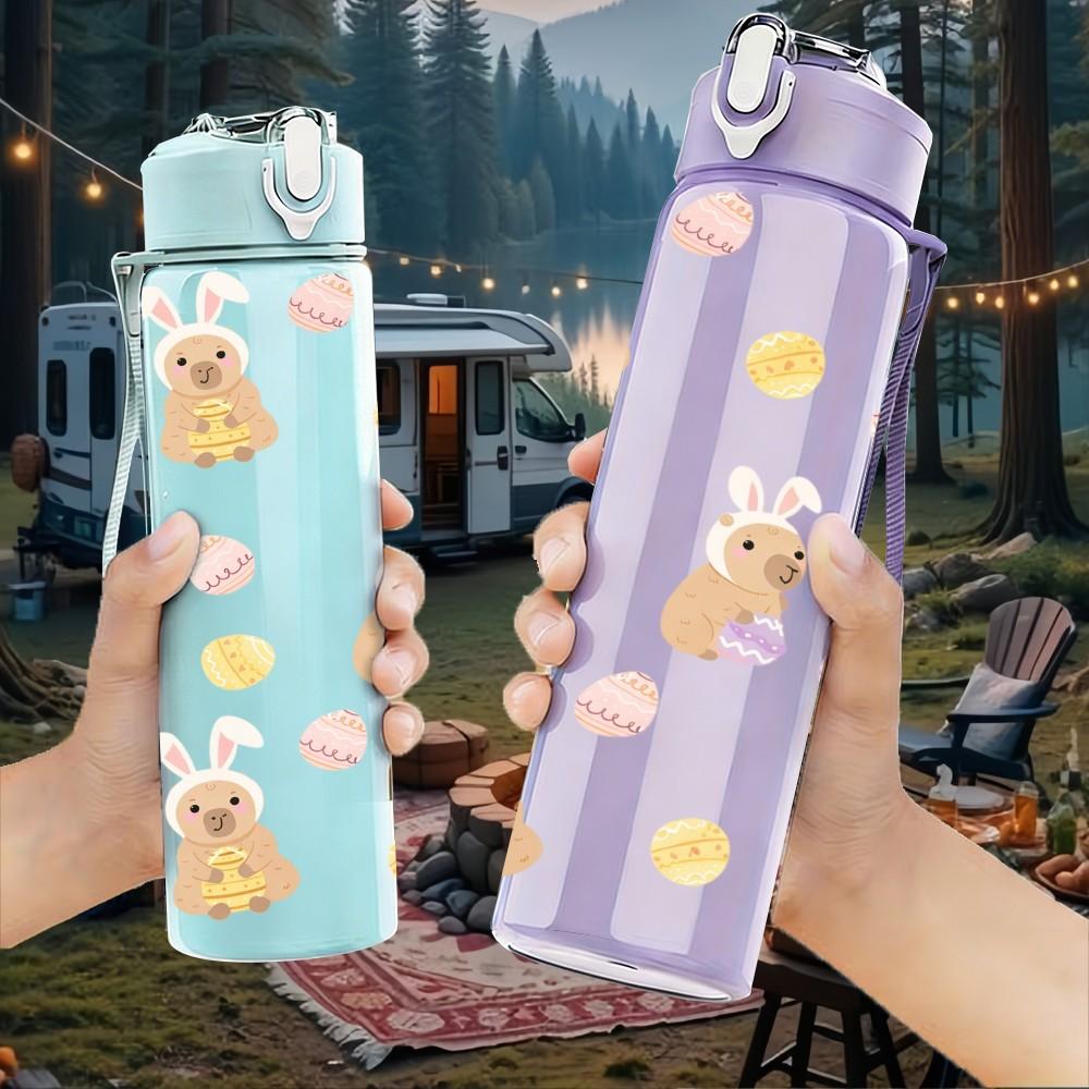 1PC Cute Bear Baby Shower Doodle Pattern 750ml Color Plastic Sports Water Bottle Leakproof Flip Straw Lid Suitable for Sports Office Home Use