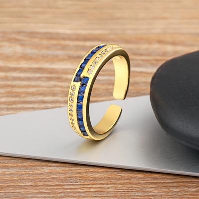 

Nidin Double Layer Irregular Zircon Rings For Women Open Gold Plated Crystal Finger Adjustable Boho Jewelry Valentines Day Gift темно-синий