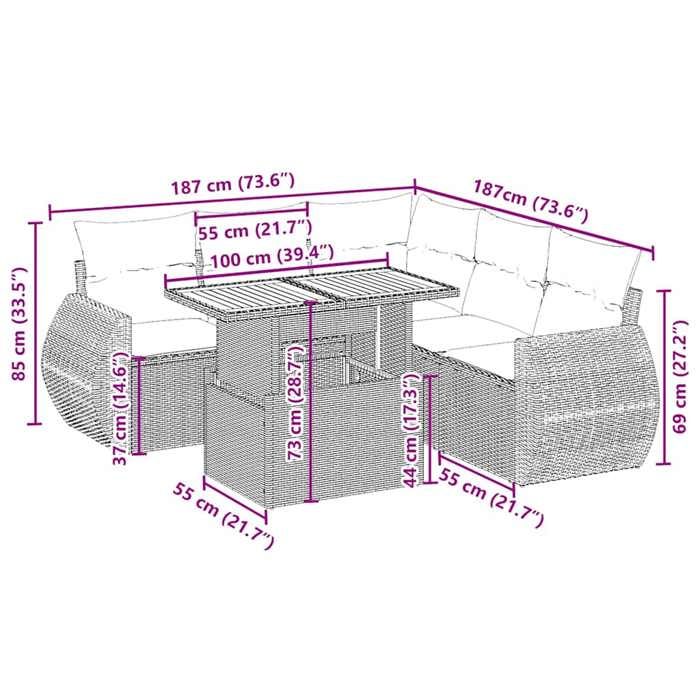 VidaXL Salon de Jardin avec Coussins 6 pcs, Canapés de Terrasse, Ensemble de Meubles de Patio, Mobilier d'Extérieur, Beige 3272192
