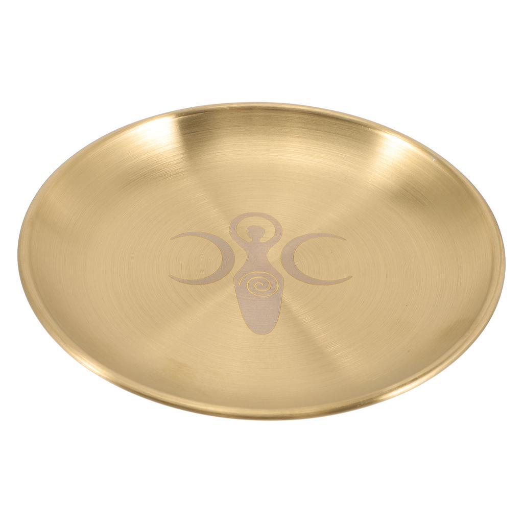 Round Copper Wizard Decorative Tray Holder Metal Tarot Tray Altar Candlestick Storage Centerpiece Plate Table Decor