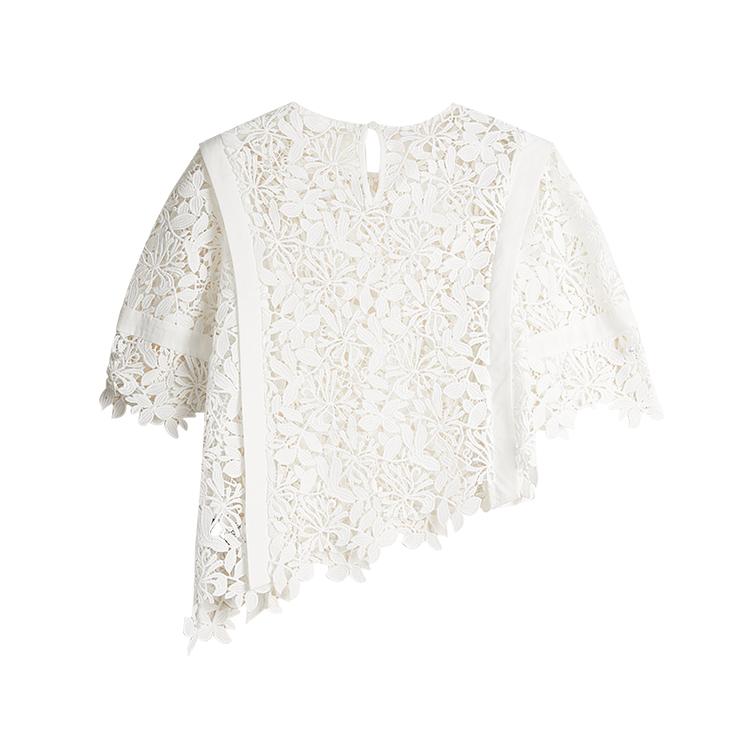 Elle Hollow Out Lace Design Short Sleeve Shirt Women shirts White EC50826