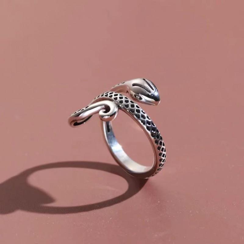 Adjustable Open Ring With Vintage Snake Texture Design Unisex Retro Statement Jewelry Daily Wear
