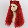 Synthetic Long Wavy Wigs Red Curly Wig Cosplay with 2 Buns for Halloween Costume Fluffy Loose Wig with Braided Buns