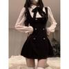 New early autumn women's clothing strap skirt daughter college style fake two-piece suit dress spring and autumn
