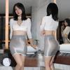 Ladies Shiny See Through Sexy High Elastic Transparent Package Wrap Short Skirts Black White Night Dress Mini Skirt for Women