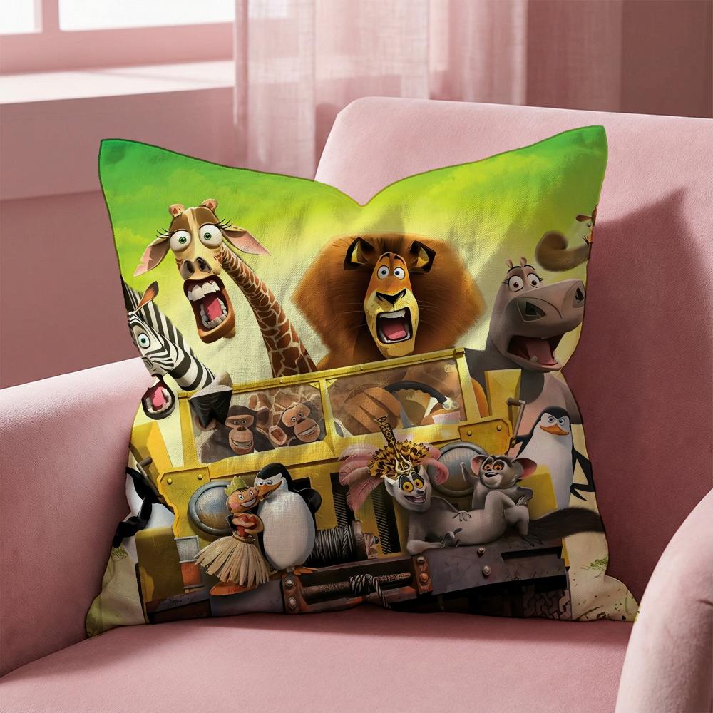 Movie M-MadagascarS Cushion Cover Multi-Scene Pillow Cover for Home & Car - Reversible, Soft & Durable for Daily Use