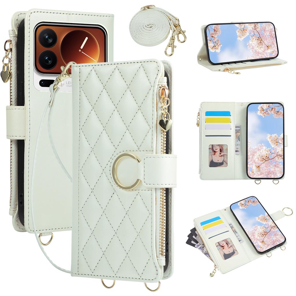 Crossbody Wrist Strap Flip Leather Phone Case for Xiaomi 17 Ultra 17 Pro Max 15 15T 14T Pro Wallet Card Holder Protective Cover