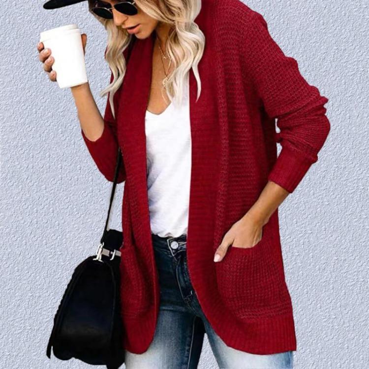Open Front Cardigan Women Long Sleeve Soft Knit Sweater Casual Loose Pocket Outerwear