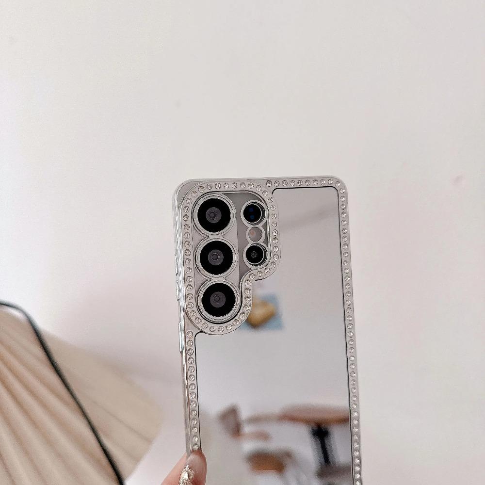 Luxury Plating Diamond Make Up Mirror Phone Case For Samsung S26 S25 S23 S24 Ultra Plus Acrylic Shockproof Makeup Mirror Cover