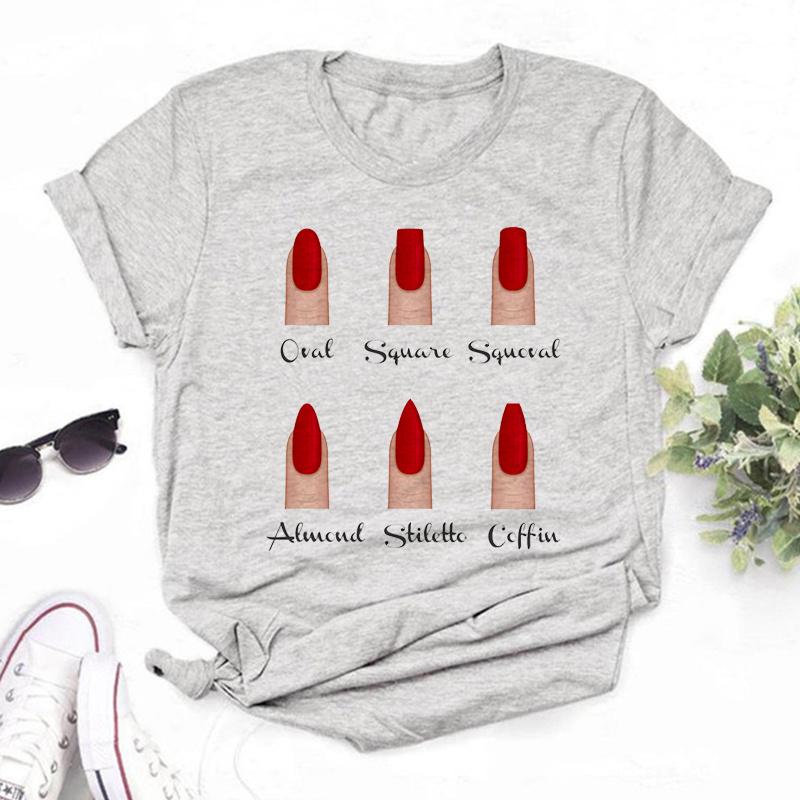 Women T Shirts Fashion Womens Cartoon Graphic Finger Nail Cute Printed Top Tshirt Female Tee Shirt Ladies Clothes T-shirts