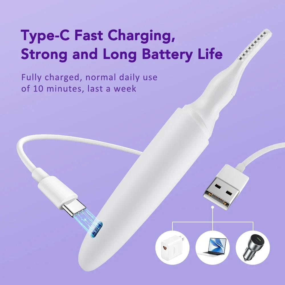 Heated Eyelash Curler Electric 3-Level Temperature Control Long-lasting Curling and Shaping Portable Rechargeable Eyelash Curler