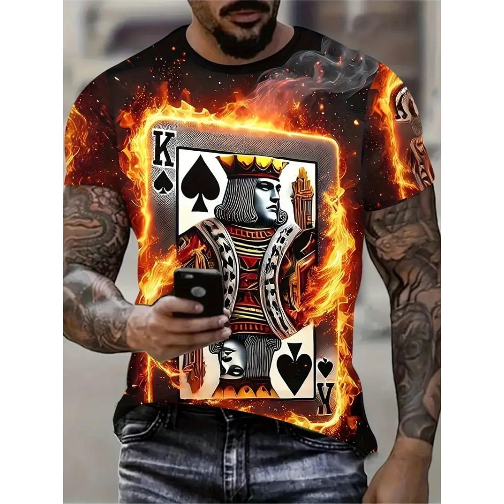 New 3D Poker King Pattern Casual Short Sleeve T-shirt Men's Comfortable T-shirts Streetwear