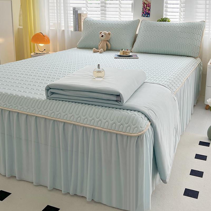 Bytový textil princeznovský styl přehoz na postel, sukně, latexový přehoz s ledovým hedvábím, chladivá měkká podložka, letní styl, klimatizace, čtyřdílná povlečení