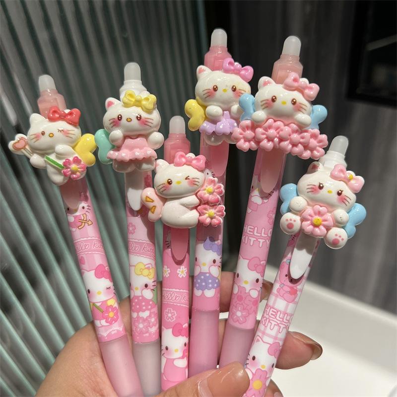 6 pcs/set Cute Labubu Pendant Pen Erasable Gel Pen Capybara Retractable Erasable Pen Quick-Drying St Head Writing Pen