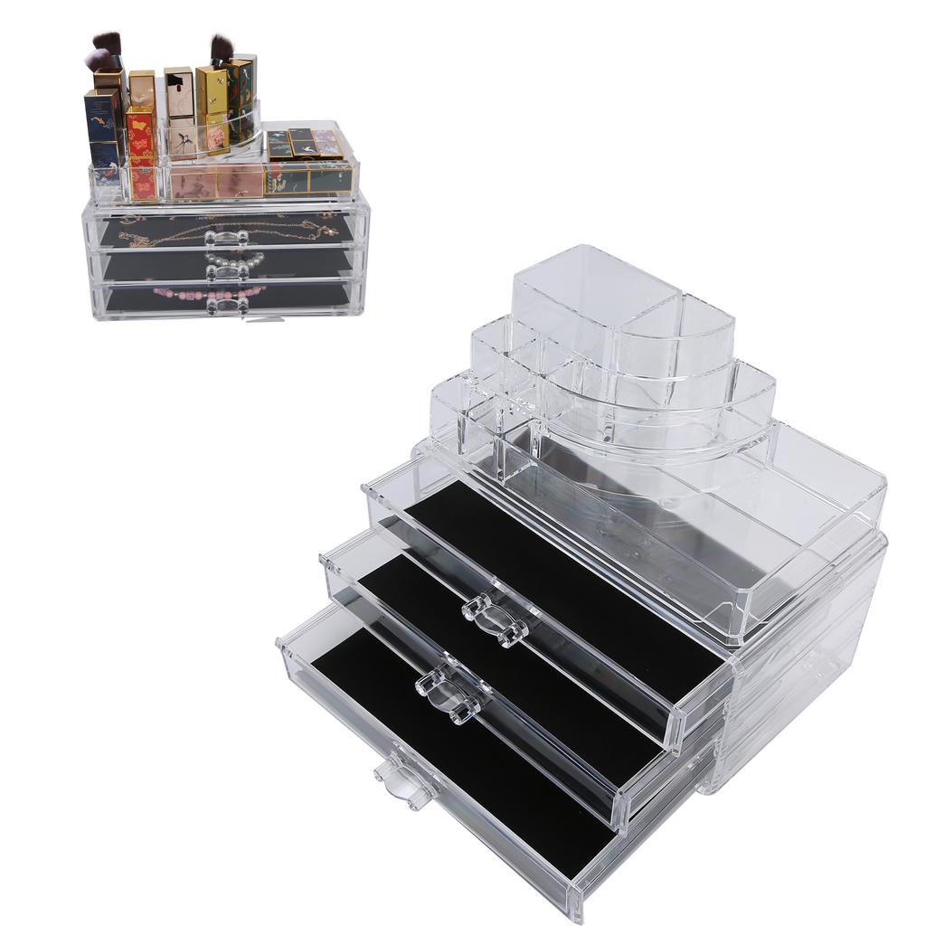 Cutie Acrilică Transparentă de Birou pentru Afișare Cosmetice, Depozitare, Organizator Machiaj cu Sertar