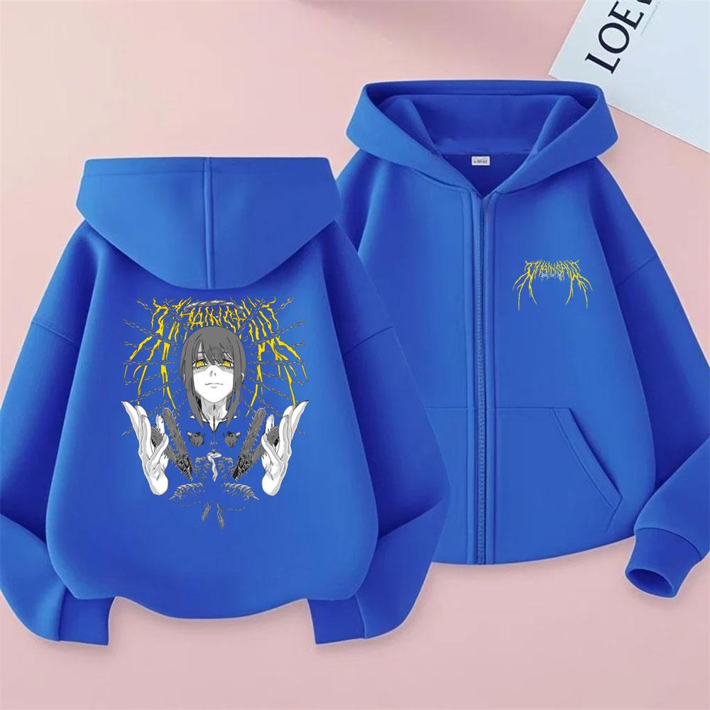 Anime Chaaw Man Denji and Makima Graphic Print Zipper Hoodie Men Women Clothing Manga Fashion Oversized Zip Up Jacket Coat