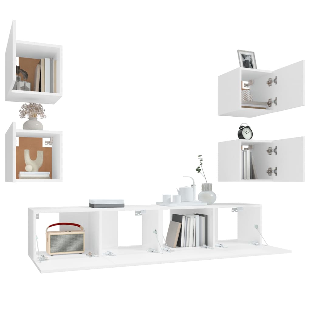 6 Piece TV Cabinet Set White Particleboard