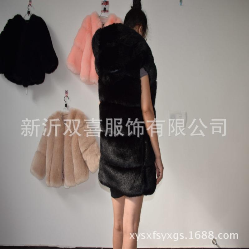Autumn and Winter New Imitation Fox Fur Hooded Fur Vest, Women's Medium and Long Slim Fur