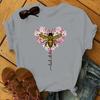 Cotton Tee Cotton 100% Women's Christmas Animal Flower Short Sleeve Bee Flower Print Oversized T Shirt  Graphic Tshirts  Tops  Harajuku