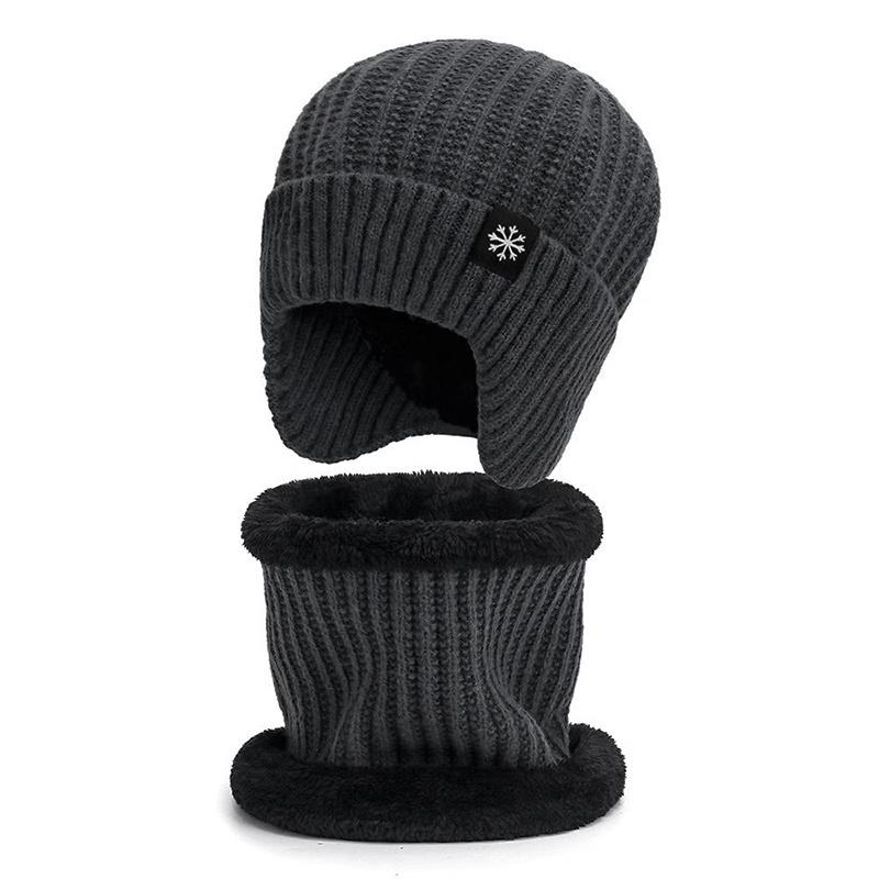 ZHENYUEQI Unisex Fleece-Lined Knitted Hat & Neck Warmer Set