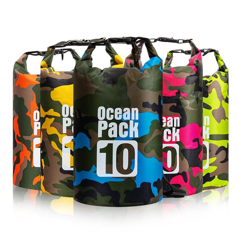 Camouflage Waterproof Outdoor Bag - Lightweight Polyester Storage for Rafting & Swimming