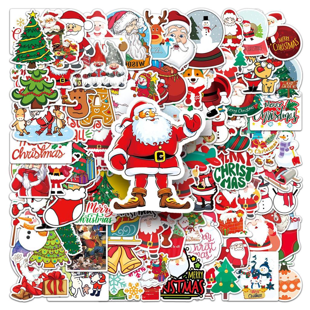 100 Christmas Graffiti Cartoon Festival DIY Stickers: Skateboard, Water Bottle & Luggage - Waterproof, Unique & Expressive!