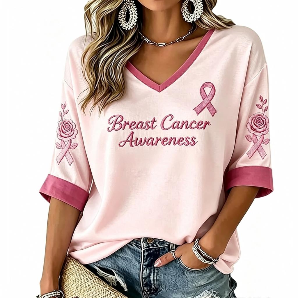 Women's V-Neck Breast Print Lightweight Blouse for Spring Summer