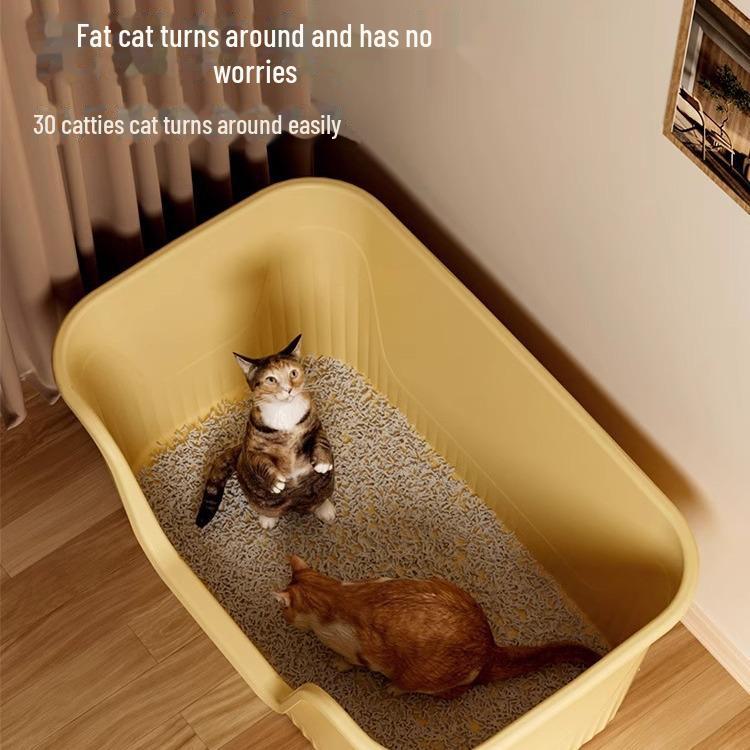 Extra Large Splash-Proof Cat Litter Box with Open Design and Mat for Maine Coon Cats