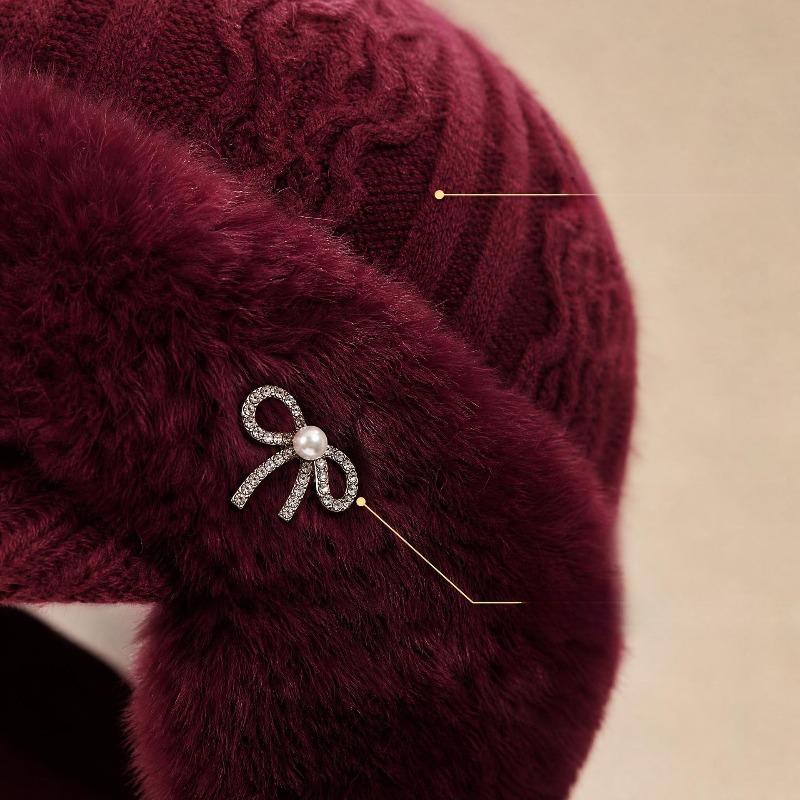 Women Knitted Hat for Middle Aged Elderly Ear Protection Windproof Fleece Lined Warm Yarn Beanie Coldproof Mom Hat for Autumn Winter