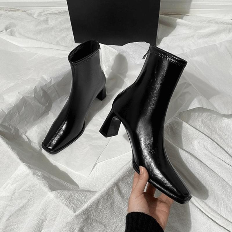 Vintage Square Toe Thick Heel Women Ankle Boots Autumn Winter Female Shoes Street Style Banquet Party Short Botas Mujer