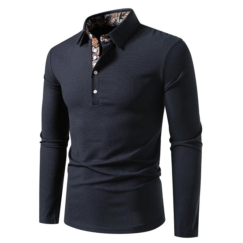 Fashion Paisley Color Block Men's Polo Shirts Solid Color Long Sleeve Polo Shirts For Men New Autumn Social Business Polos Male