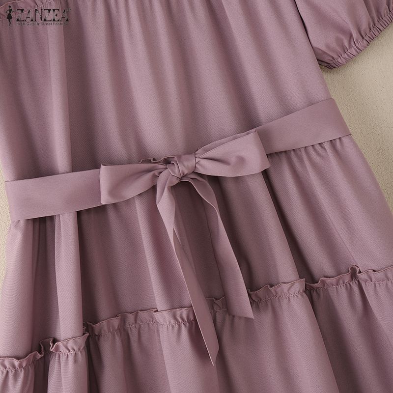 ZANZEA Women Casual Round Neck Summer Short Sleeve Dress