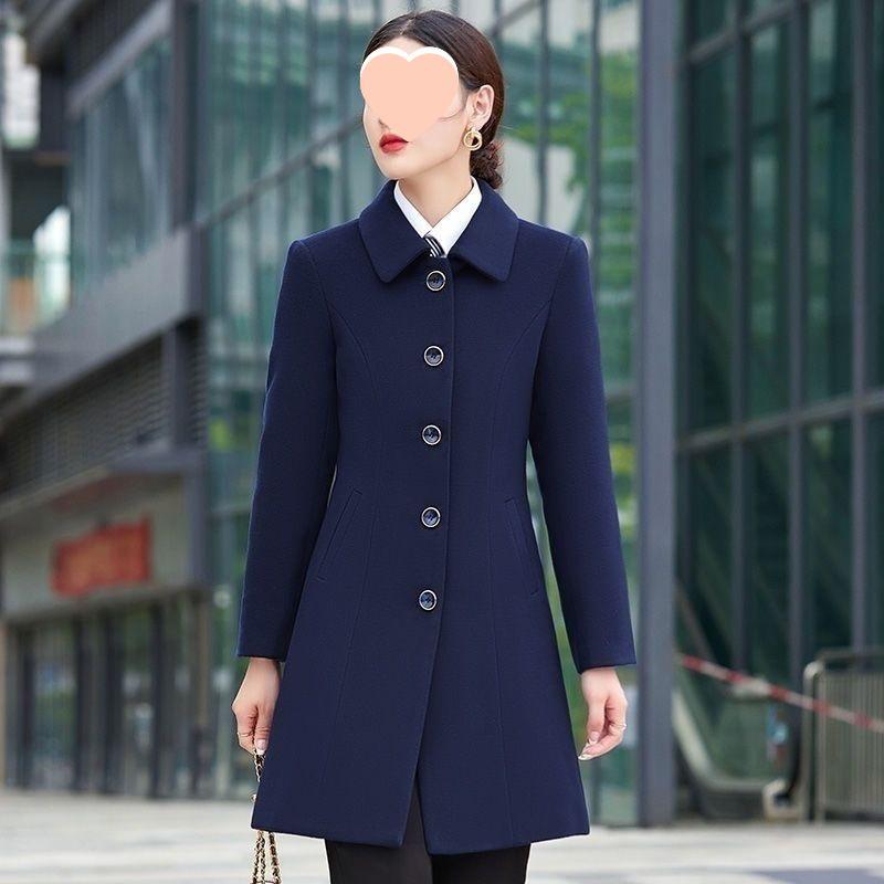 Women's Elegant Black Wool Coat - Autumn/Winter Professional & Casual Wear