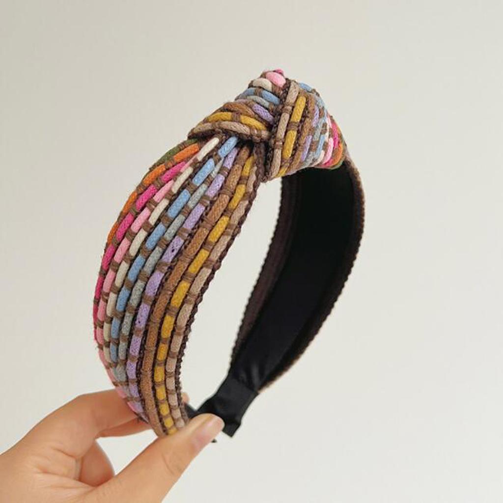 PROLY New Fashion Women Headband Rainbow Rope Braided Wide Brim Headband Adult Summer Turban Casual Hair Accessories