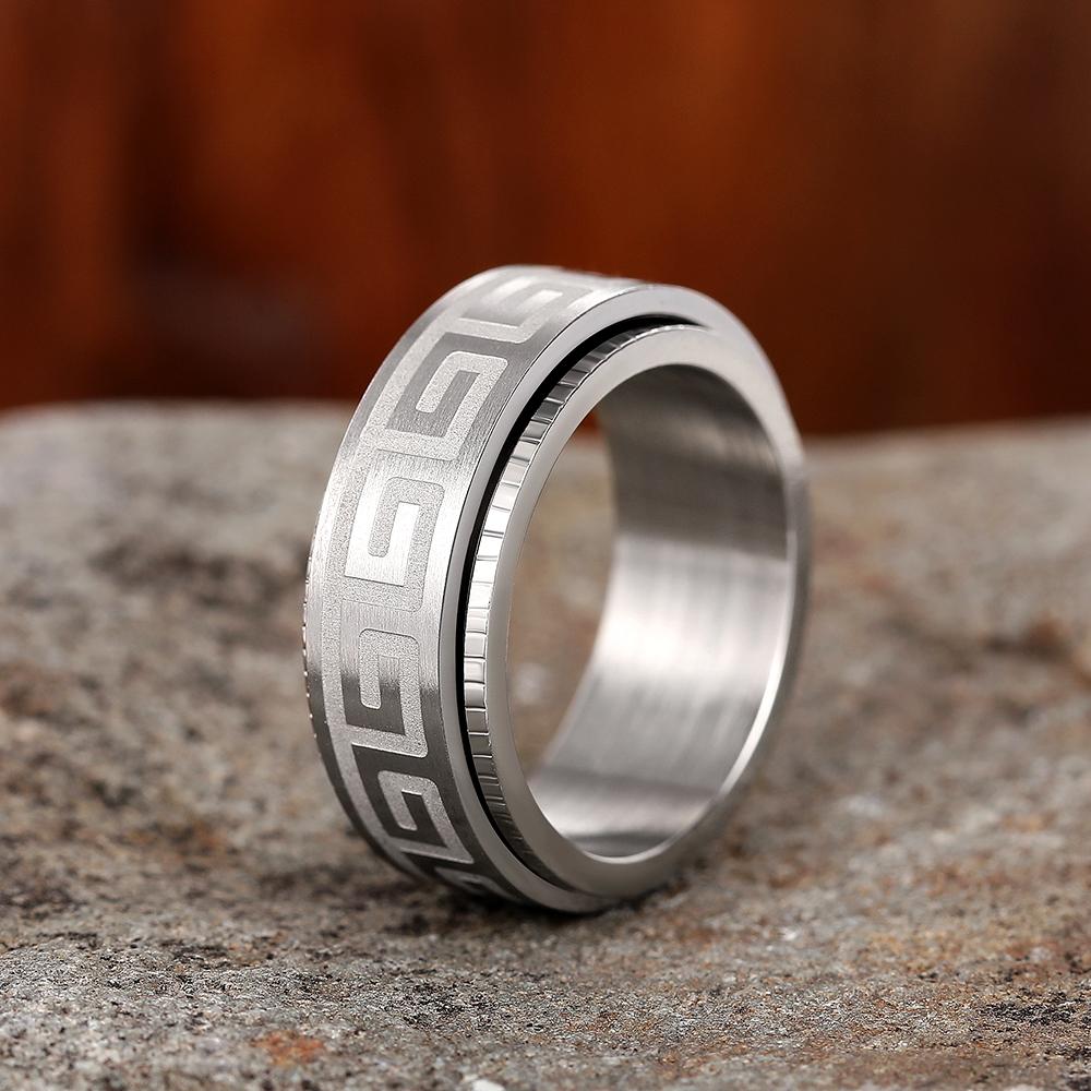 Simple Titanium Steel Couple Rings Fashion Rotating Ring for Men Embossed Great Wall Pattern Jewelry Gifts