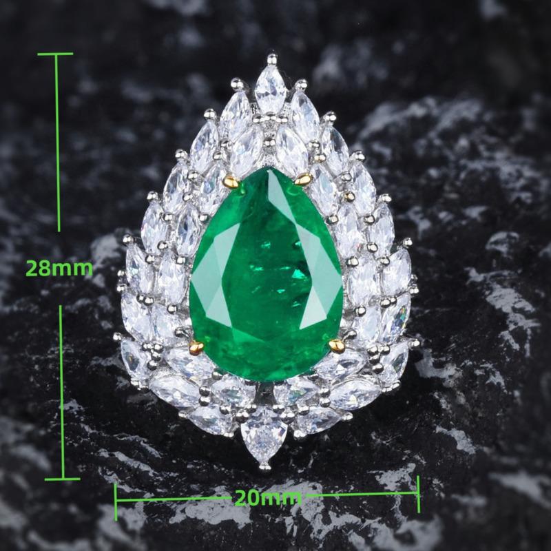 

BELLA BOX Роскошное моделирование тяжелой промышленности Хлопковое кольцо с изумрудом Подходит для женского свадебного банкета Высококачественные ювелирные изделия A