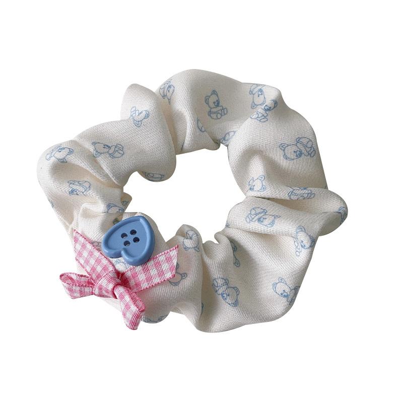 2pcs Korean style heart-shaped button, large intestine headband, high-end feel, butterfly tie, hair rope, sweet little bear