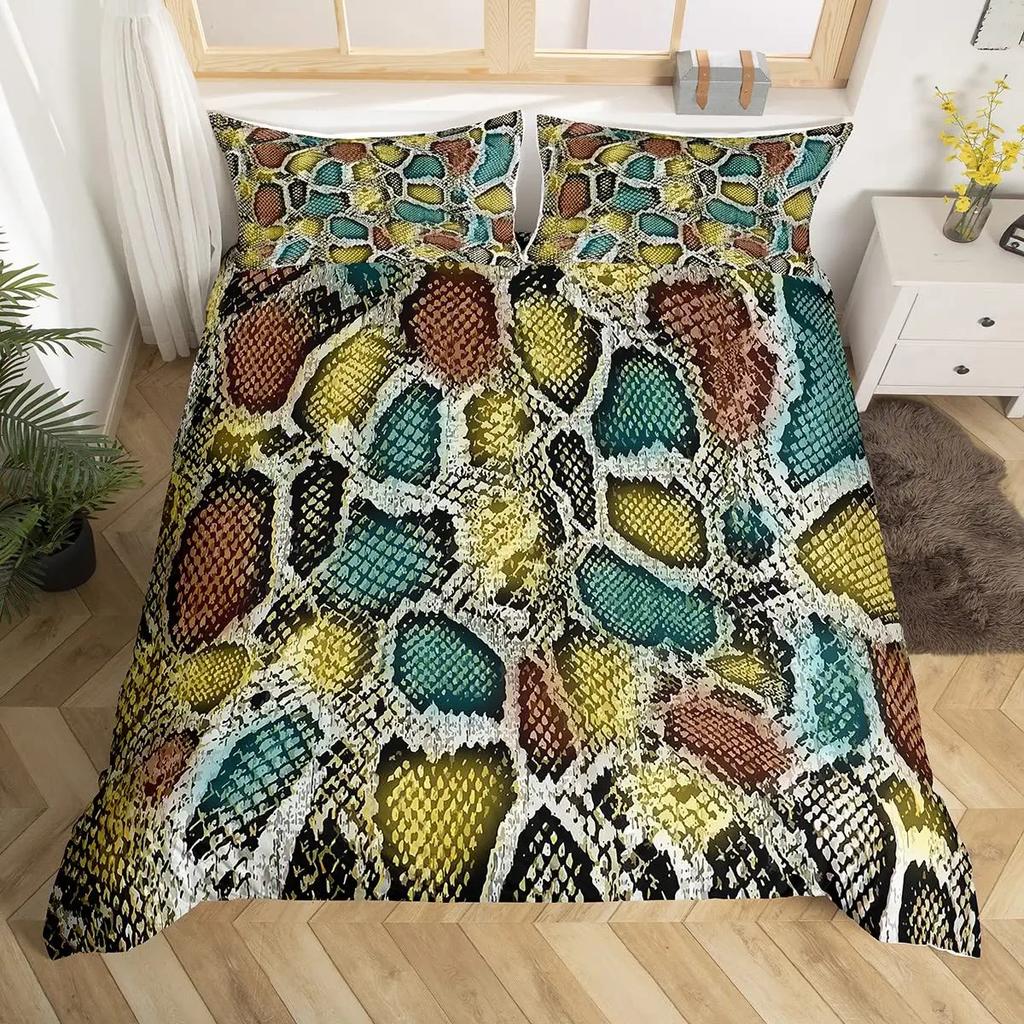 Snake Skin Duvet Cover Set Snake Scale Bedding Set FullWild Reptile Comforter Cover Tropical African Safari Animals Quilt Cover