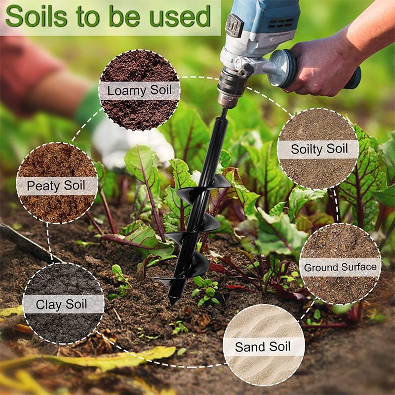 9 Sizes Garden Auger Drill Bit Tool Spiral Hole Digger Ground Drill Earth Drill for Seed Planting Gardening Fence Flower Planter