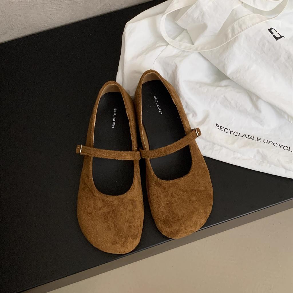Retro late evening wind suede Mary Jane shoes children autumn and winter new red ballet light mouth soft flat single shoes women