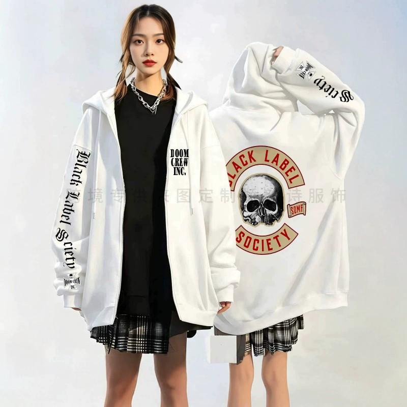 High Street Style Skull Print Hoodie Loose Fit Casual Sweatshirt Men Teens
