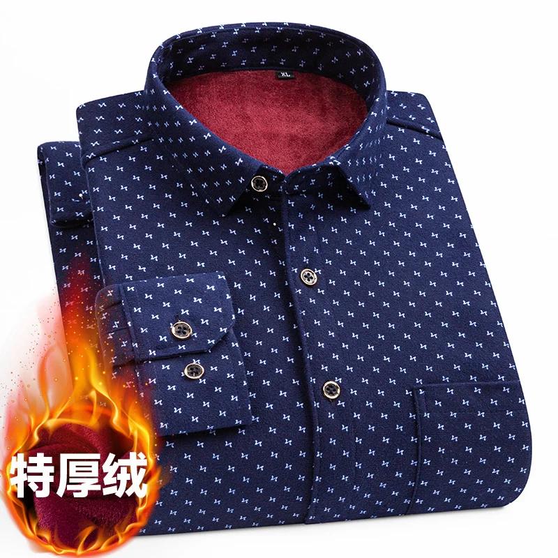 Herbst und Winter Neue Herren Klassische Mode Kleidung Wildes Karomuster Langarmhemd Herren Plus Samt Dick Warm Große Größe Hemd