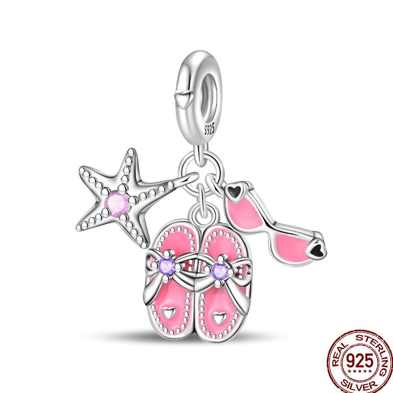 Copper Pink Puppy Flower Bird Pink Charm Beads Suitable For 3Mm Original Bracelet Diy Jewelry Gift