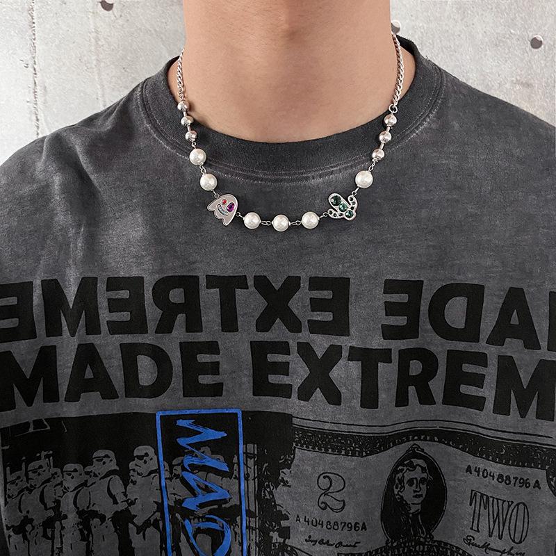 

Простое ожерелье из жемчуга-призрака, легкая роскошь, мужские хип-хоп универсальные модные аксессуары, женские серебряный