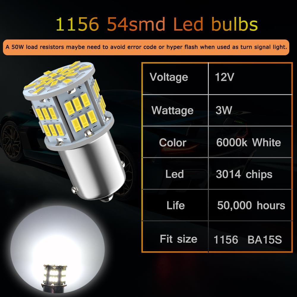 1156 Led Bulb Reverse Light, 1141 1003 7506 BA15S Bulbs, 12V-24V 54SMD Used for Truck Car Backup Reverse Lights, Tail Parking Lights,Camper Trailer
