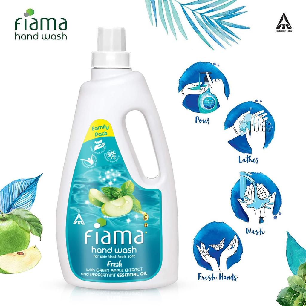 Fiama Fresh Hand Wash 1000 Ml Family Pack Soft Supple Hands Green Apple Peppermint Fragrant Handwash