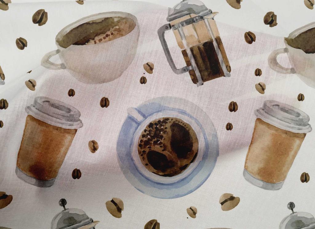 oneOone Cotton Cambric White Fabric Coffee Quilting Supplies Print Sewing Fabric By The Yard 42 Inch